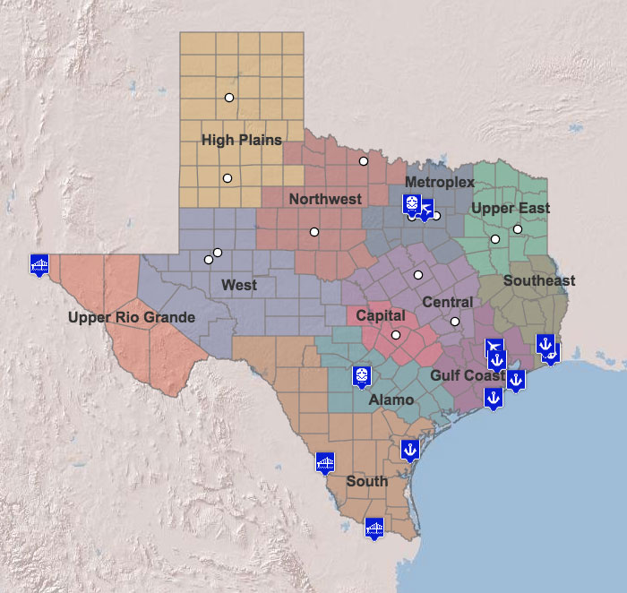 map of Texas and it's ports