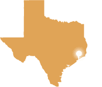 Map of Texas that shows location of Beaumont over background of a close-up map of the port.