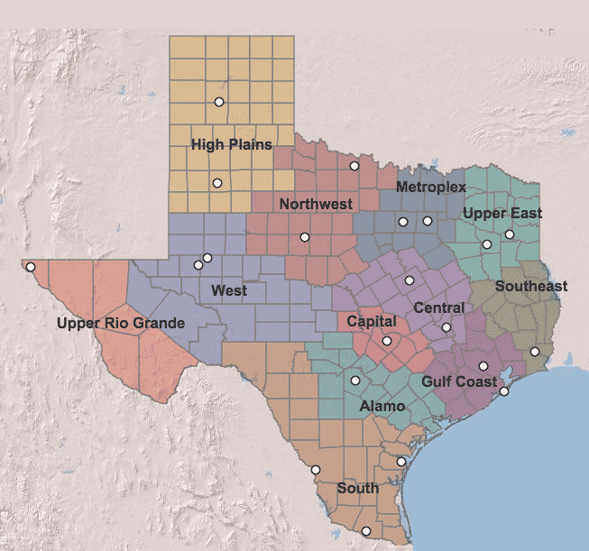 Map of the 12 Texas Regions