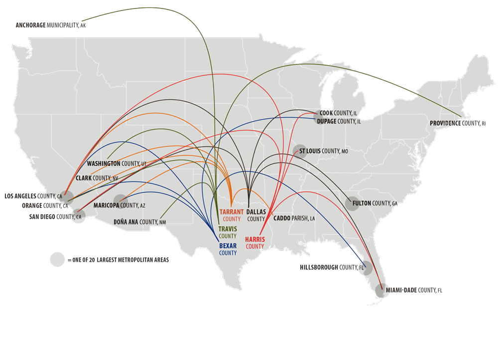 map noting originating cities