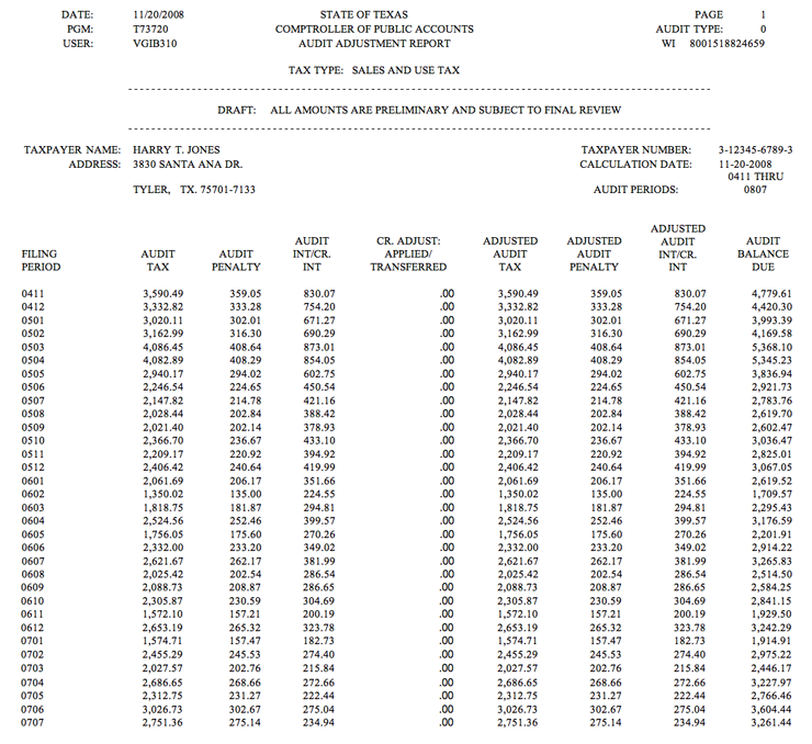 This is an example of an Audit Adjustment Report