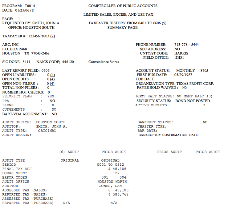 This is an example of the summary page from an Audit History